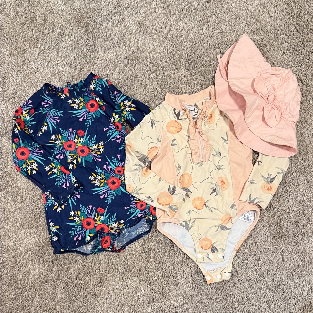 Floral and Peach Baby Swimsuit Set
